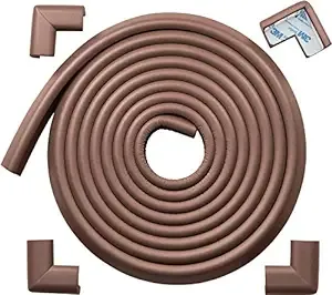 Roving Cove Edge Corner Protector Baby Proofing (Large 15ft Edge 4 Corners) - Hefty-Fit Heavy-Duty, Soft NBR Rubber Foam, Furniture Fireplace Safety Bumper Guard, 3M Adhesive, Coffee Brown