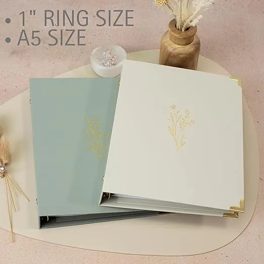 Aesthetic 6 Ring A5 Binder Set of 2 - The Perfect Small 0.75 inch Planner Binder for Journaling or Collections - Refillable Notebook Binder with Pocke