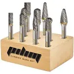 Tungsten Carbide Burr Set 1/4" Shank 10pc Double Cut Rotary Cutting Burrs Die Grinder Bits for Steel and Wood Working, Grinding, Carving, and Engravi