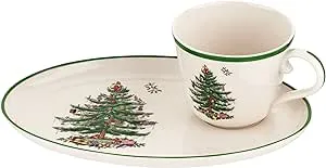 Spode Christmas Tree Melamine Salad Plate (Set of 4) - 8 Inch Shatterproof Serving Plate for Holiday Meals, Holiday Party - Festive Tableware for Indoor & Outdoor Use, Dishwasher Safe Dinnerware