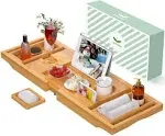 Artmalle Bathtub Caddy Tray for Tub,Foldable Bamboo Bath Table Tray with Book and Wine Glass Holder