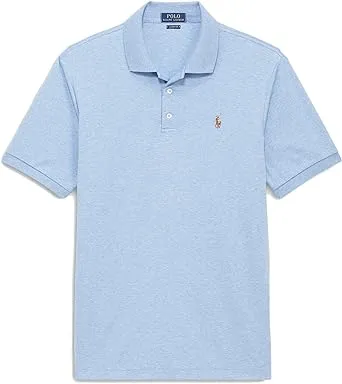 Polo Ralph Lauren Men's Polo Shirt Custom Slim Fit Two Button Front Placket Big Ponny Short Sleeve Polo Shirts (M, Grey HTR)