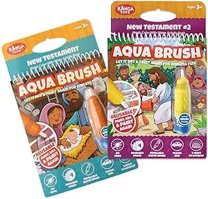 KangaToys Aqua Brush 2 Pack of The New Testament Color with Water Activity Book, Bible School, Preschool, Elementary, Primary, Christian, Religion, for Kids Ages 3+