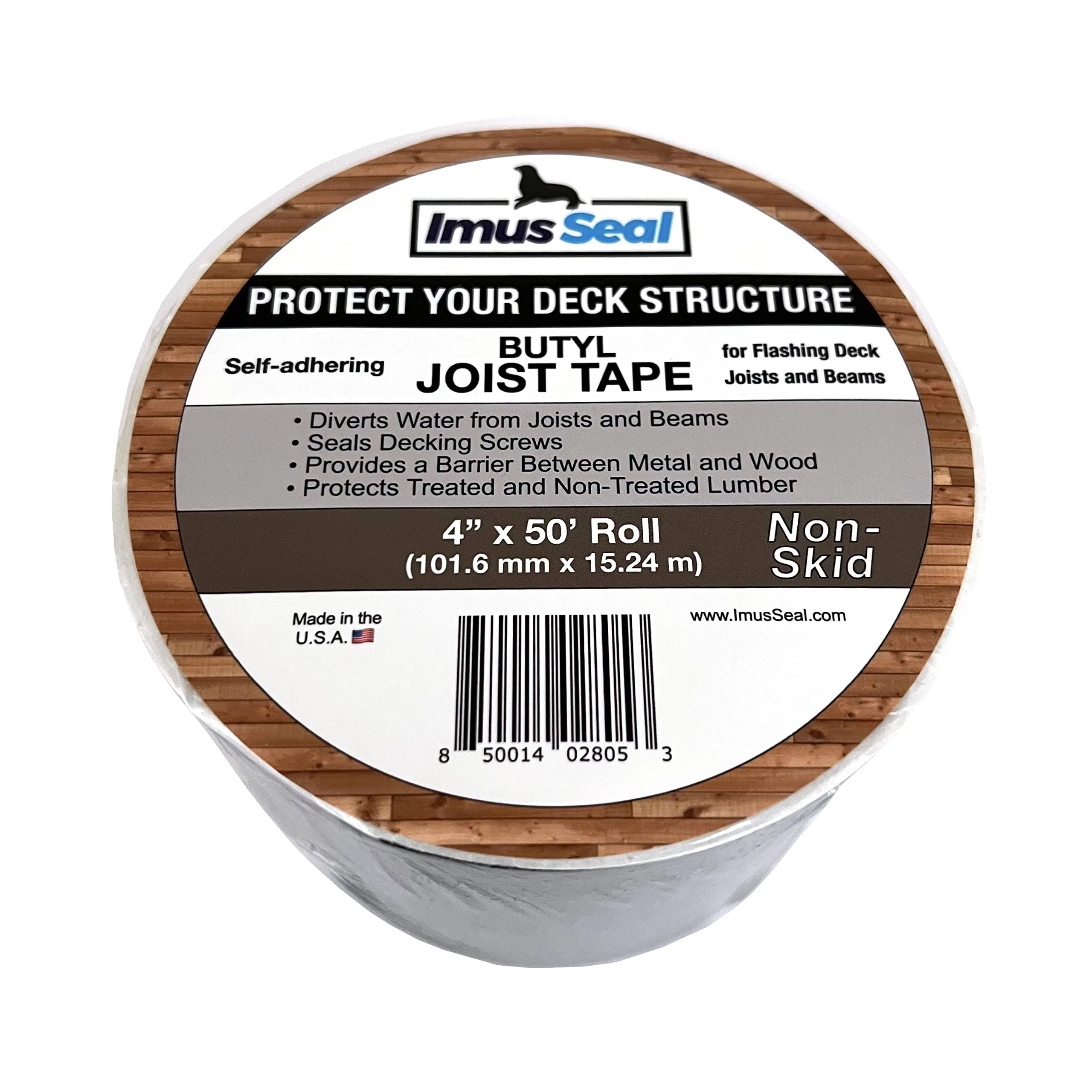 Imus Seal® Butyl Joist Tape for Flashing Deck Joists and Beams, UV Resistant, Level Decking™, Protect Your Deck Structure™, Made in USA (4” x 50’ Non-Skid)