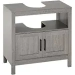 Kleankin Pedestal Sink Storage Cabinet, Bathroom Under Sink Cabinet with 2 Doors and Open Shelf, Bathroom Vanity, Gray - Grey