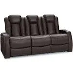 Lane Omega Leather Gel Home Theater Seating Power Recline - Sofa w/ Fold Down Table, Brown