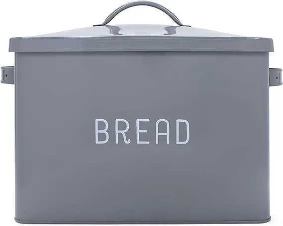 Nat & Jules Extra Large Grey 15 x 10 Metal Farmhouse Bread Box - Holds Two Full Loaves