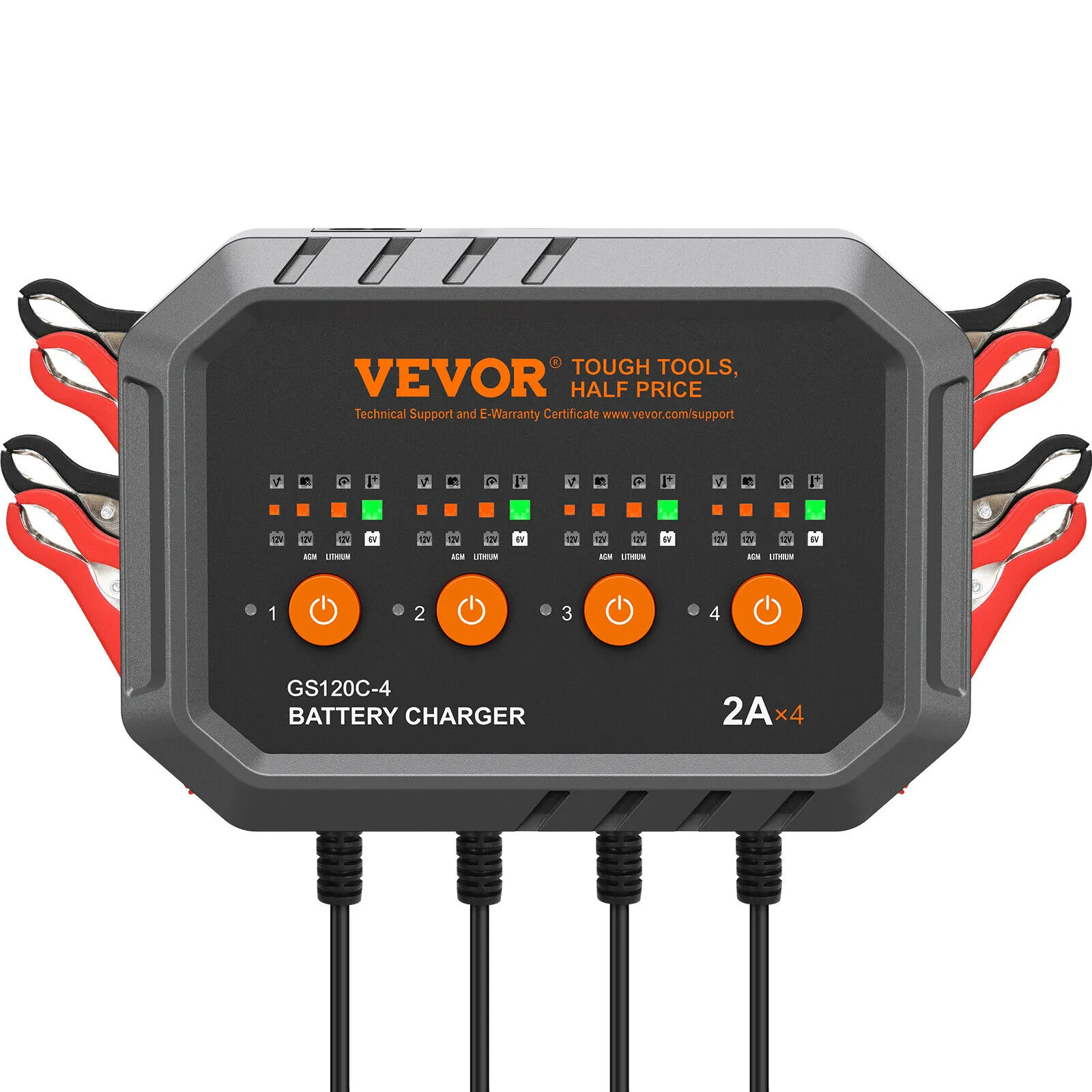 VEVOR Smart Battery Charger 2A x 4 LiFePO4 Lead-Acid Car Battery Maintainer