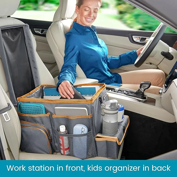 High Road CarHop Car Seat Organizer - Back Seat Organizer for Kids or Front Seat Organizer for Drivers with Cup Holders, Tray Top, Side Pockets and Soft Cooler or Storage Compartment