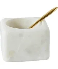 Creative Co-Op Square White Marble Brass Spoon (Set of 2 Pieces) Bowl, 24 ounces