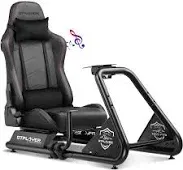 GTPLAYER Racing Simulator Cockpit with Gaming Chair and Bluetooth Speakers, Racing Style Reclining Seat and Sleigh Shape Alloy Steel Frame (Black)