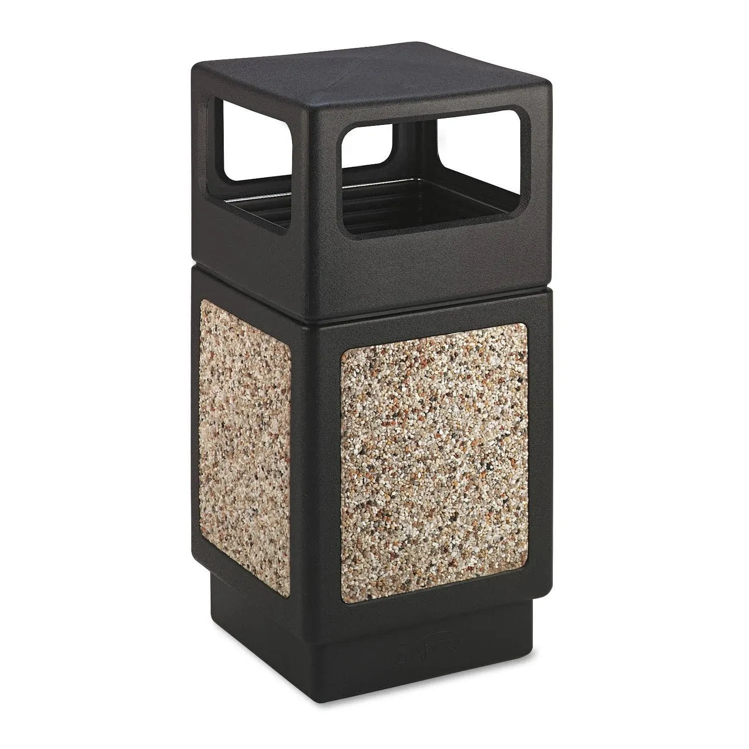 Safco Canmeleon Side-Open Receptacle, Square, Aggregate/Polyethylene, 38 Gal, Black - SAF9472NC