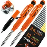 2 Carpenter Pencils Set for Construction - Incl. 38 Leads + Sharpener + Finge...