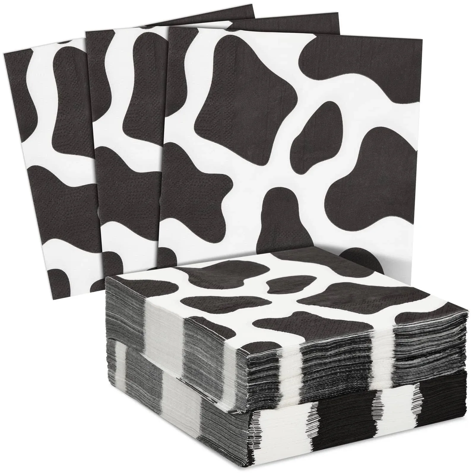 Blue Panda - 100 Pack Cow Print Napkins for Farm Animal Birthday Party Supplies (2-Ply, 6.5 x 6.5 in)