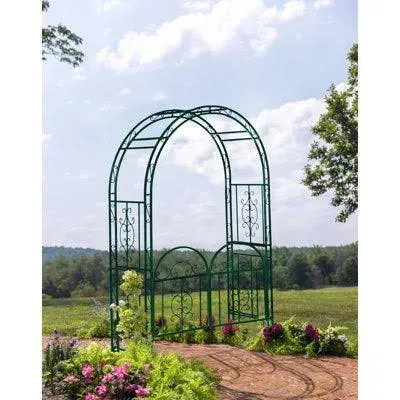 Montebello Iron Garden Arbor with Gate, Forest Green