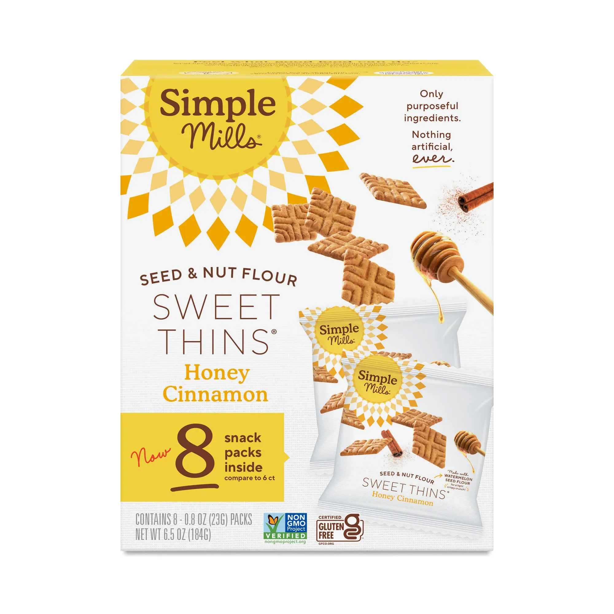 Simple Mills Seed & Nut Flour Sweet Thins Snack packs, Honey Cinnamon (0.8 oz, 8 ct)