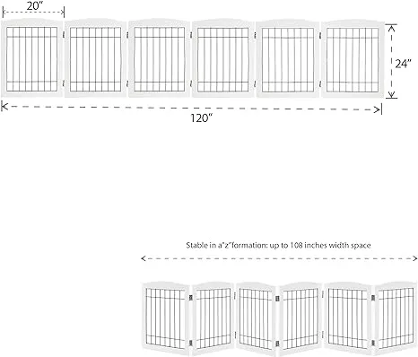 LZRS Sturdy Wood Pet Gate, Freestanding Wire Pet Dog Gate Safety Fence Indoor, Foldable Stair Barrier Pet Exercise for Most Furry Friends, Dog Gate for Stairs, Doorways, White,24" Height-6 Panels