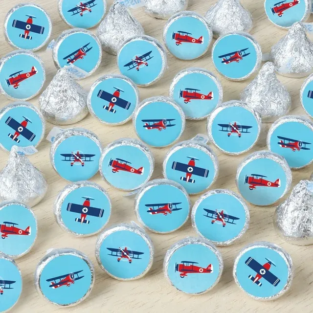 Big Dot of Happiness Taking Flight - Airplane - Baby Shower or Birthday Party Small Round Candy Stickers - Party Favor Labels - 324 Count