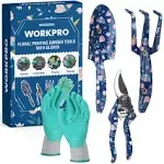 WORKPRO Aluminum Garden Tool Set 4pcs Heavy Duty Hand Garden Tools with Box Include Trowel Rake Pruner Garden Gloves Floral