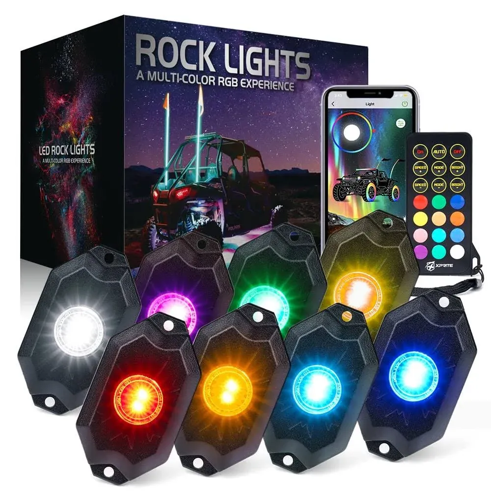 Xprite RGBW LED Rock Lights Kit 6 Pods Bluetooth Remote Control IP68 Waterproof