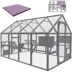 PawHut 9.2'L Catio Outdoor Cat Enclosure House, Wooden Feral Cat Shelter with Condos, UV- and Waterproof Canopy, Suspension Bridges, Platforms, Multip