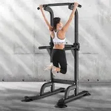 Power Tower Dip Station Pull Up Bar Adjustable Height Strength Training Workout