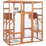 Large Wooden Catio Outdoor Cat Enclosure - Cat Play & Run Enclosures Indoor Kitty Window Catio with Waterproof Roof, 7 Platforms & 2 Resting Box, UV