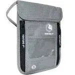 Venture 4th Neck Pouch Travel Wallet - RFID Blocking Passport Holder - Silver