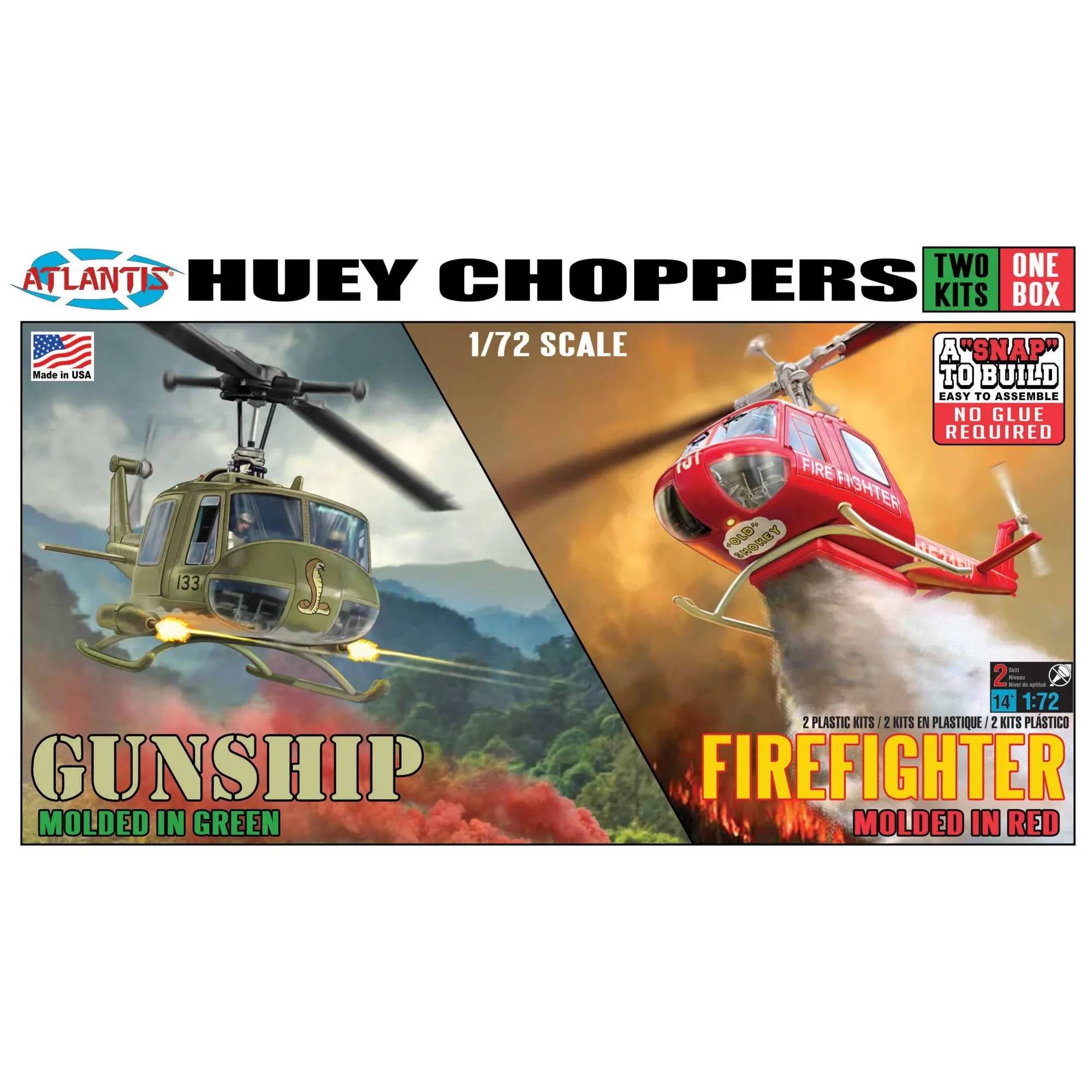 Atlantis Models M1026 Huey Chopper 2 Pack Fire Fighter and Gunship 1/72