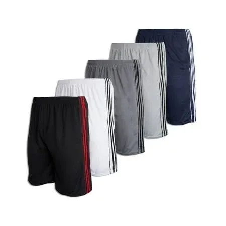 Real Essentials Boys' 5-Pack Mesh Active Athletic Performance Basketball Shorts with Pockets