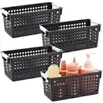 Farmlyn Creek Black Plastic Baskets with Handles for Bathroom, Laundry Room, Closet Organization (4 Pack)