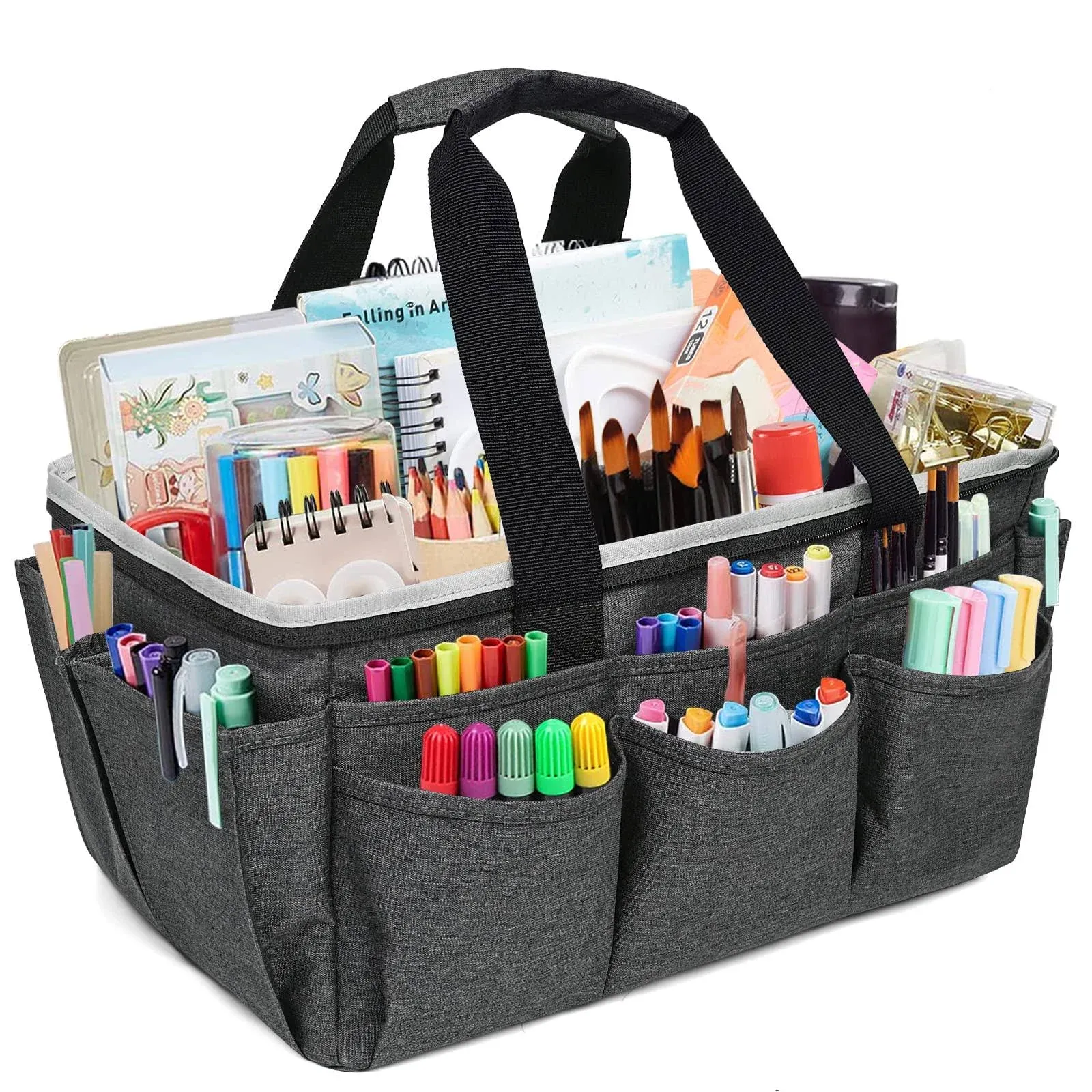 Multi-Functional Tote Bag Craft Bag Desktop File Folder Carrying Bag With Pockets For Art,Craft,Sewing,Travel, Daily Use,Office Grey