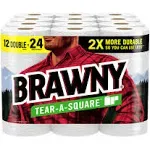 Brawny Tear-A-Square Paper Towels, 12 Double Rolls 24 Regular Rolls, 3 Sheet Sizes