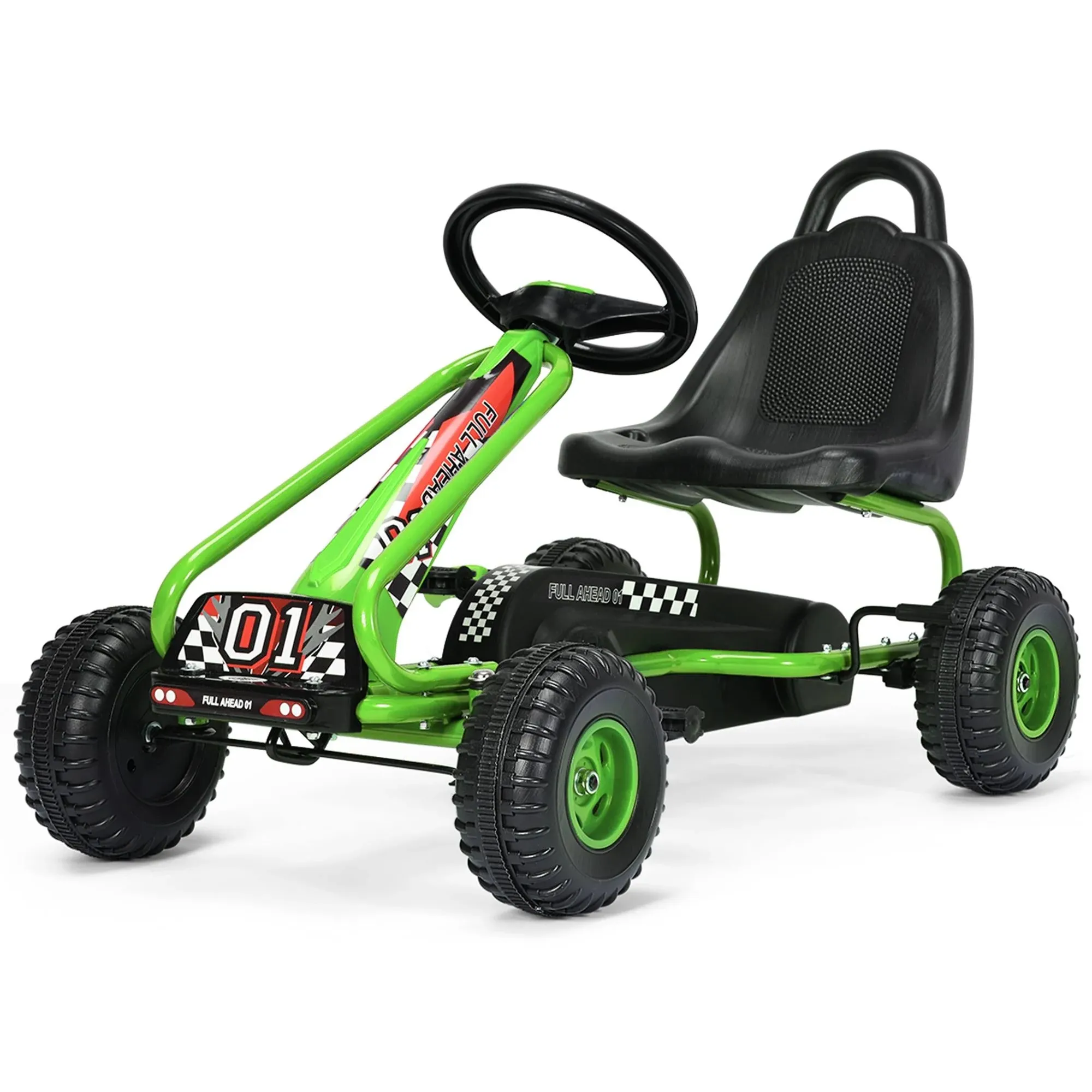 Costway Kids Pedal Go Kart 4 Wheel Ride On Toys w/ Adjustable Seat & Handbrake - Green