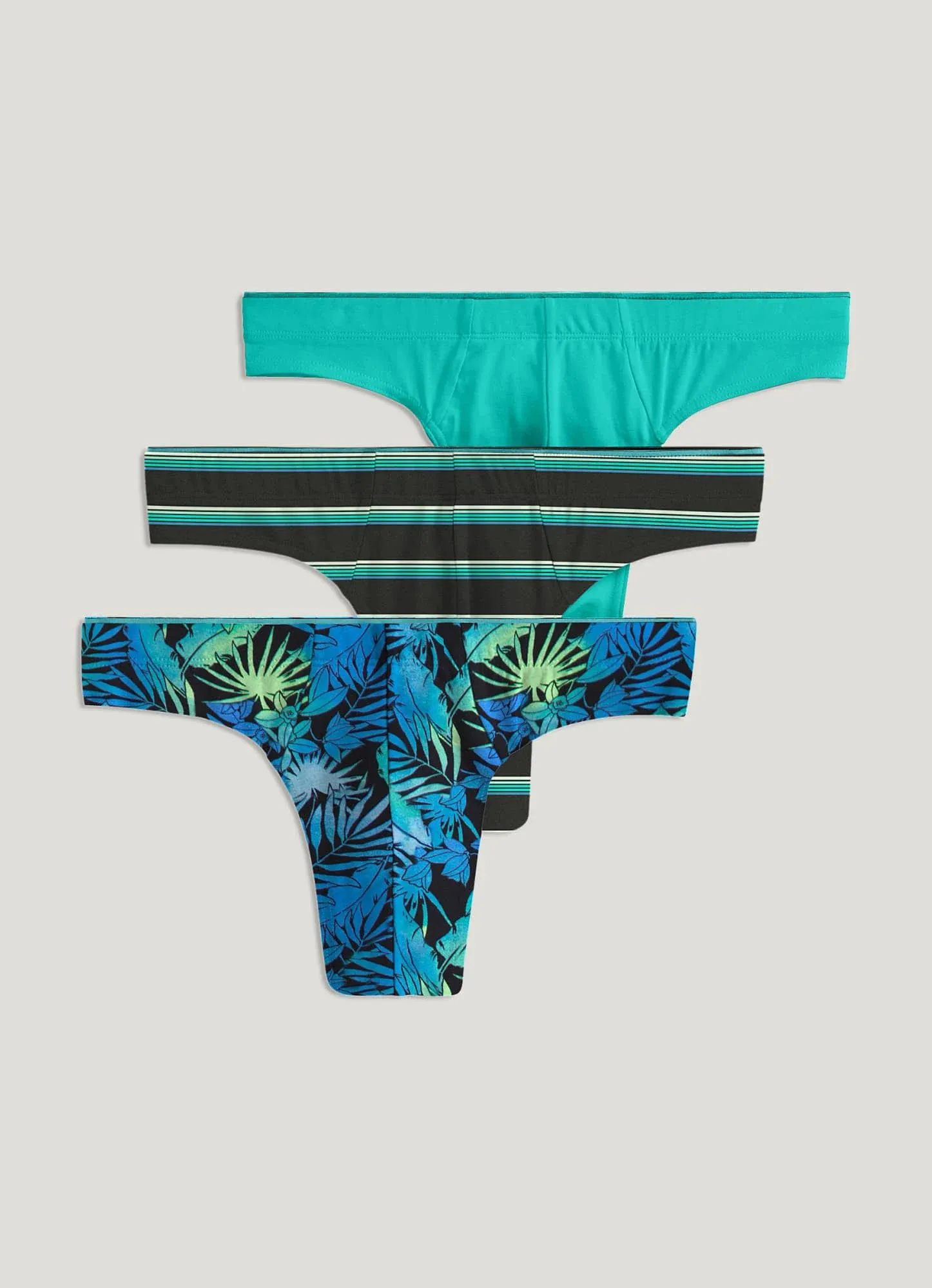 Jockey Men's Casual Cotton Stretch Thong - 3 Pack 2XL Ombre Tropics/Teal Breeze/Vivid Stripe