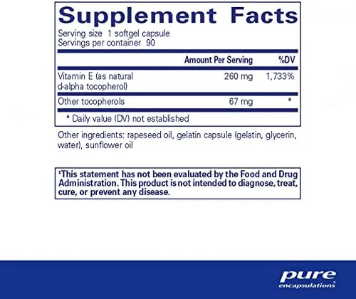 Pure Encapsulations Vitamin E Mixed Tocopherols 90 Softgels