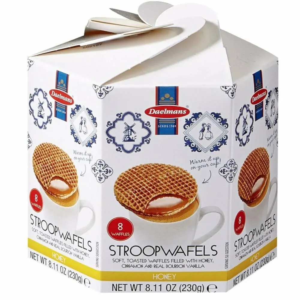 DAELMANS Stroopwafels, Dutch Waffles Soft Toasted, Honey, Office Snack, Kosher Dairy, Made in Holland, 8 Stroopwafels per Box, 8.11 Oz (Pack of 1)