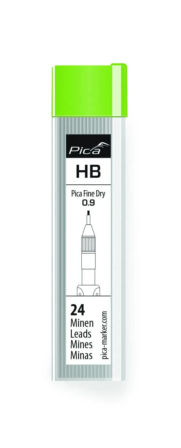 Pica Fine Dry HB 7030 Replacement Lead Set Graphite Lead 9 mm for Almost All Surfaces for Precision without Sharpening Includes Eraser 7030