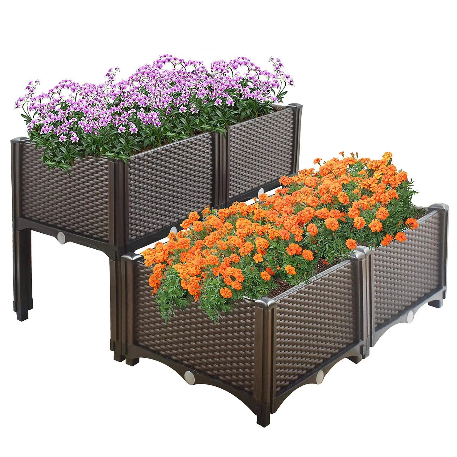 elfinrm Elevated Plastic Raised Garden Bed Planter Kit DIY Plastic Rectangula...