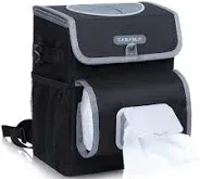 Farasla All-in-One Car Trash Can with 2 Removable Leakproof Interior Liners Adjustable Tissue Holder & Straps