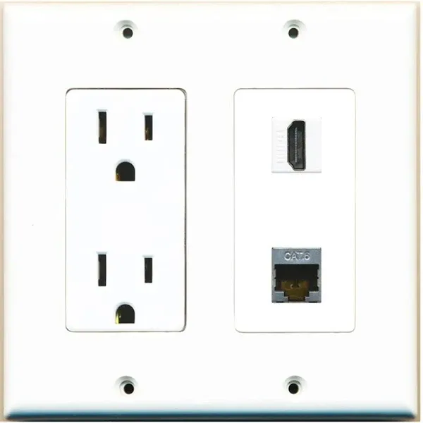 RiteAV - 15 Amp Power Outlet and 1 Port Shielded Cat6 Ethernet and 1 P