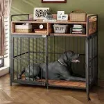 Large Furniture Dog Crate, Dog Kennel Indoor, Wood Dog Cage Table with Drawers Storage, Heavy Duty Dog Crate, Jaula para Perros, Sturdy Metal, 40.5" L×23.6" W×35.4" H, Rustic Grey