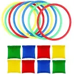 OOTSR 16pcs Nylon Bean Bags Plastic Rings Game Sets for Kids Ring Toss Game Booth Carnival Garden Backyard Outdoor Games