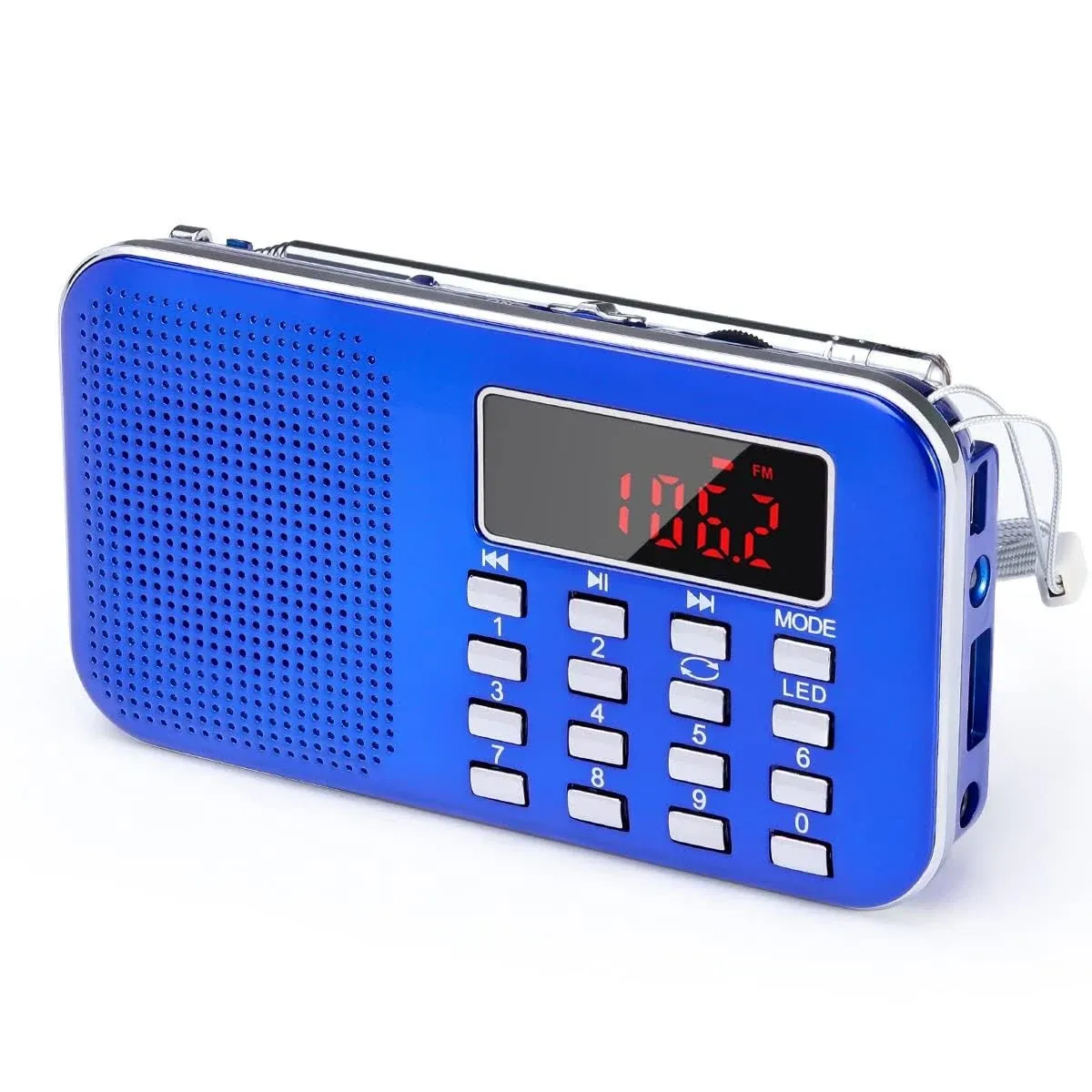 Mini Portable Radio AM FM Pocket Radio with MP3, LED Flashlight, Digital Blue