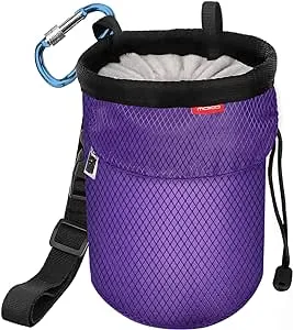 MoKo Chalk Bag, Drawstring Rock Climbing Chalk Bag Bouldering Chalk Bag Bucket with Adjustable Belt & Zippered Pockets and Carabiner for Rock Climbi