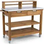 Traditional Wood Potting Bench with Steel Top in Gray Finish