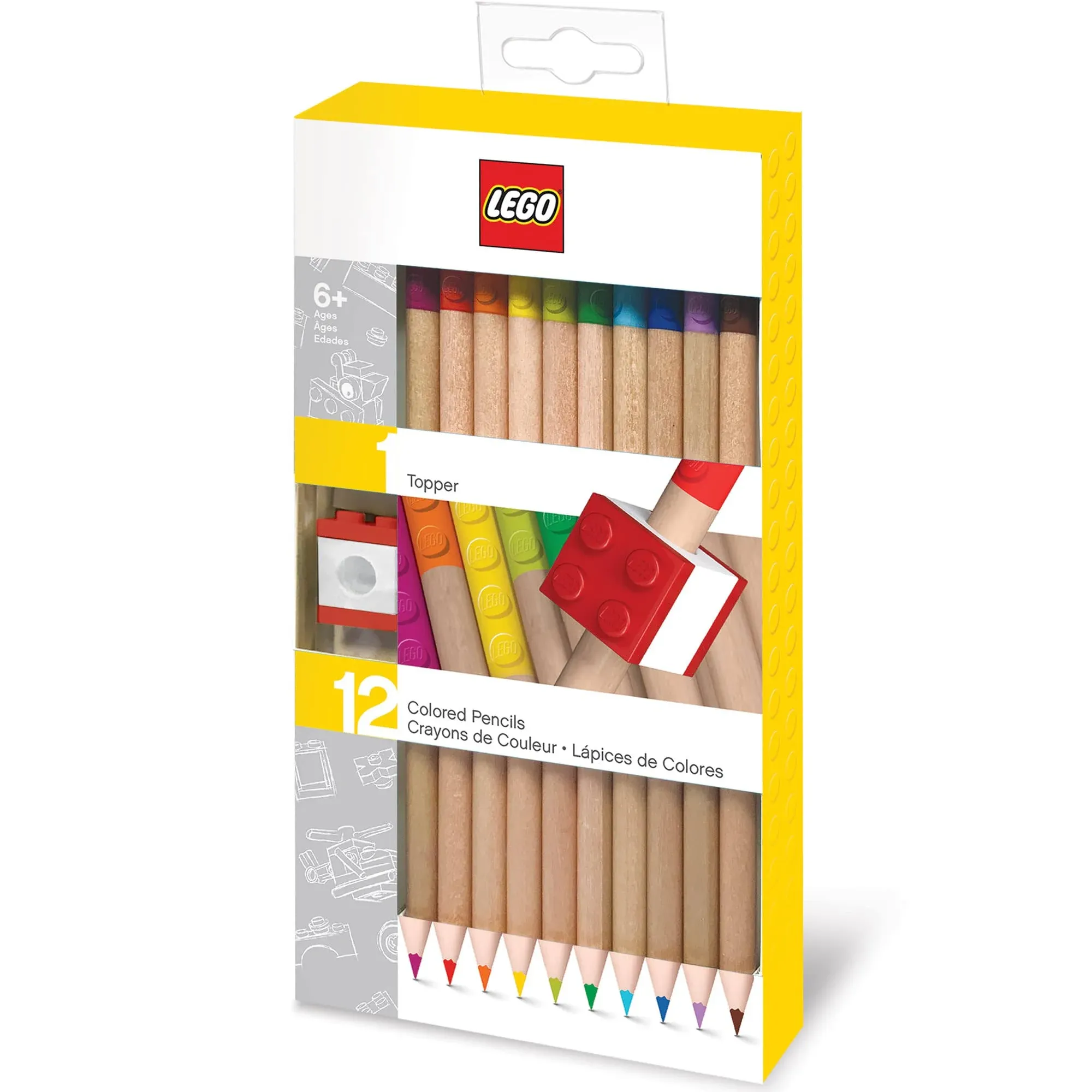 LEGO 12 Pack Colored Pencils with Pencil Topper (52064), Ages 6 and up, 12 Colored Pencils