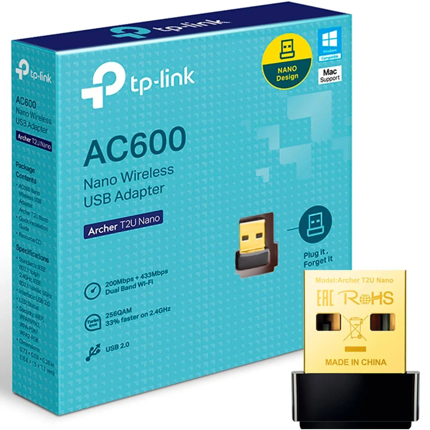 New TP-LINK Archer T2U Nano AC600 Wireless USB Adapter V: 1.8