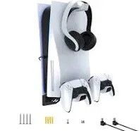 NexiGo PS5 Wall Mount Kit with Charging Station, Dual Controller Chargers, Steel Wall Stand, and Headphone Hanger