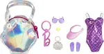 Barbie Deluxe Clip-On Beach Bag with Swimsuit and Themed Accessories